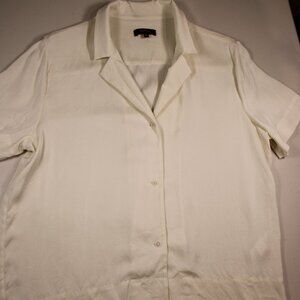 Women's Quince Stretch Silk Ivory Short Sleeve Notch Collar Blouse Size Medium